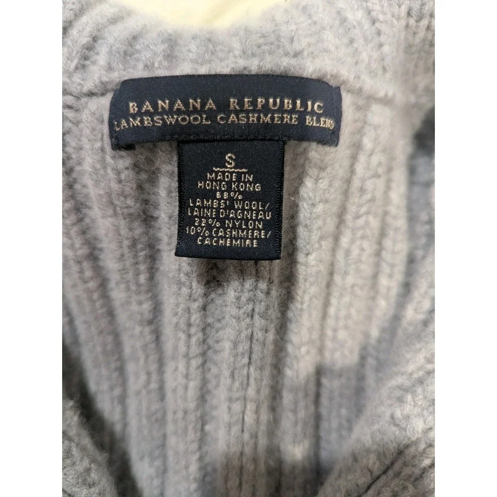 Banana Republic Henley Pullover Gray Sweater Lambswool Cashmere Small Knit Cozy